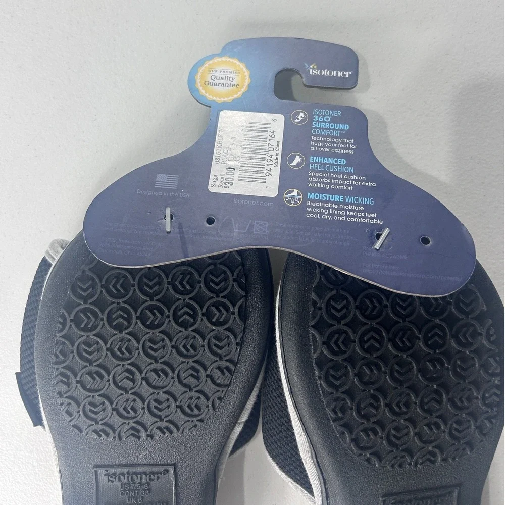 Isotoner Womens Memory Foam Slipper Slides Black Grey Size Medium 7.5-8 NEW - Picture 6 of 8